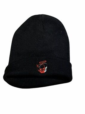 Black Beanie with Red & White Skull Embroidery
